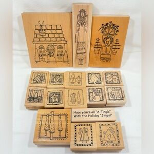 17 Christmas Wood Block Rubber Stamps